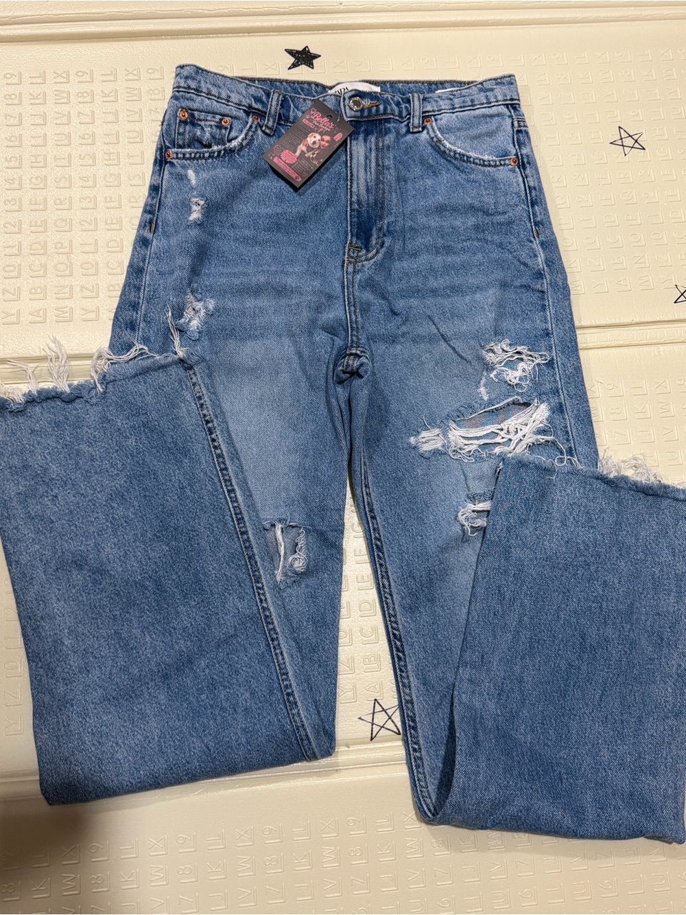 Zara Distressed Straight-Leg Jeans in Blue